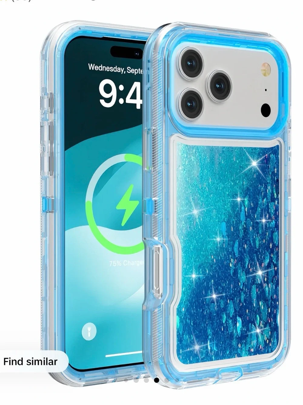 Blue Glitter Shock-Absorbent Phone Case with Clear Bumper 17 pro max
